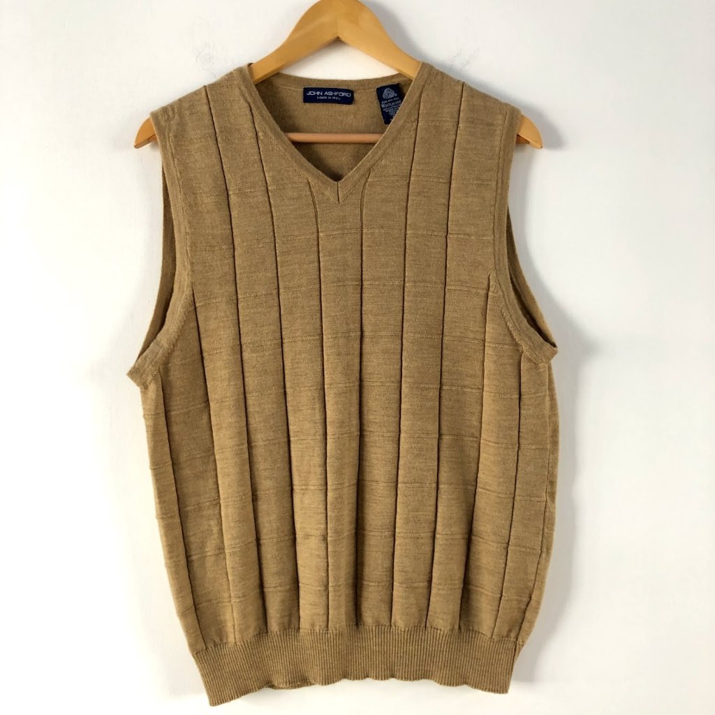 John Ashford Fine Merino Wool Sweater Vest Camel